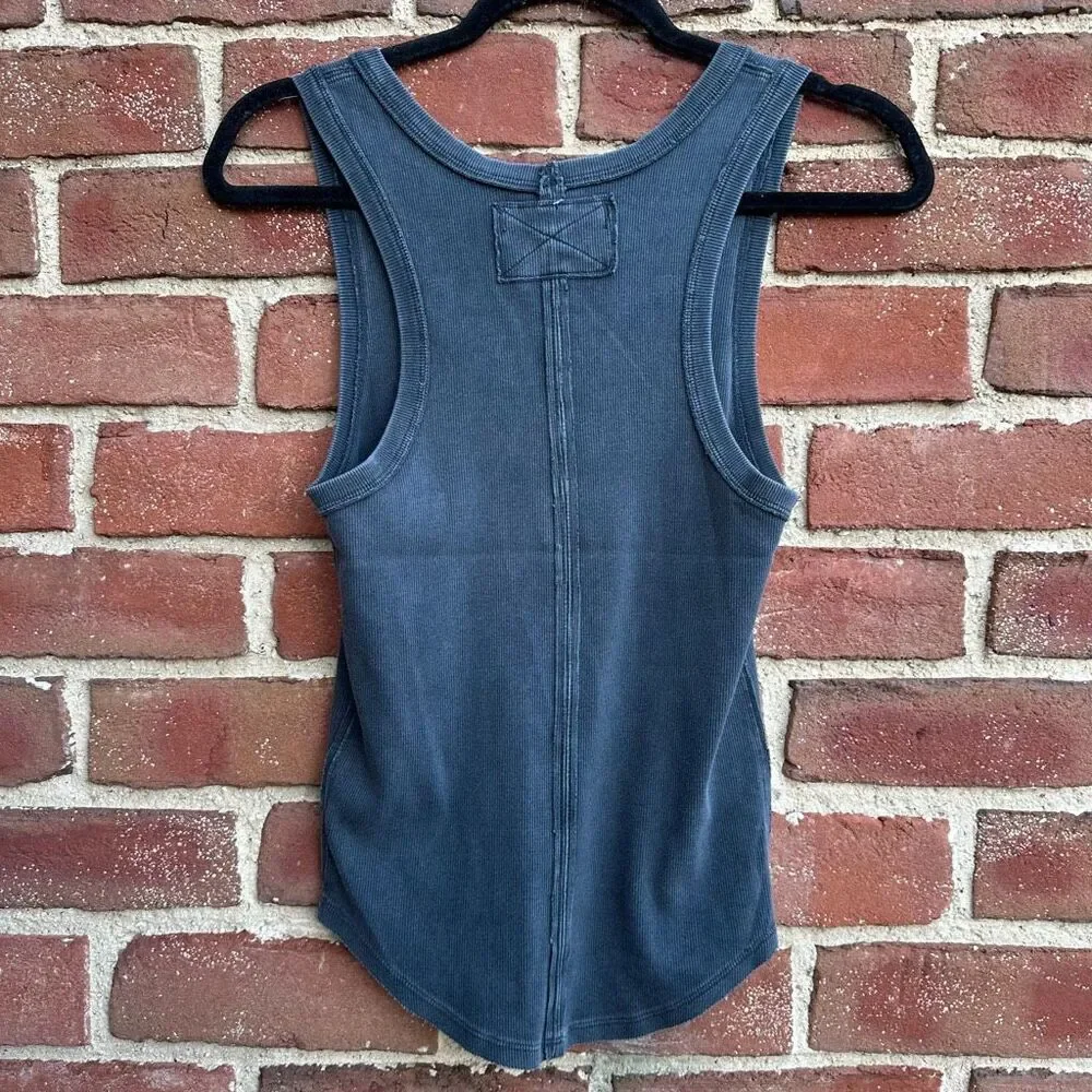 Free People We The Free Ribbed Tank Top Charcoal Scoop Neck Racerback M NEW